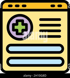 Icona della scheda medica online. Profilo online scheda medica vettore icona colore piatto isolato Illustrazione Vettoriale