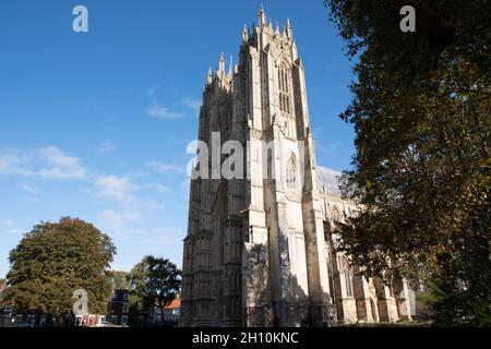Le torri sul fronte ovest di Beverley Minster Foto Stock