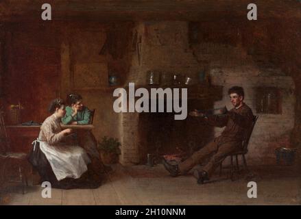 Filo di avvolgimento (interno di Nantucket cucina), 1872. Eastman Johnson (American, 1824-1906). Olio su tavola; incorniciato: 70,2 x 85,4 x 10,2 cm (27 5/8 x 33 5/8 x 4 in.); senza cornice: 37,5 x 54,6 cm (14 3/4 x 21 1/2 in.); ex: 52,7 x 69,9 x 5,1 cm (20 3/4 x 27 1/2 x 2 in.). Foto Stock