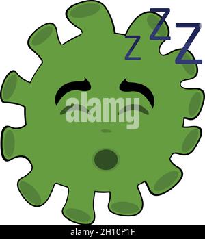 Illustrazione vettoriale dei batteri del sonno del cartone animato, del virus o dell'emoticon del microbo Illustrazione Vettoriale