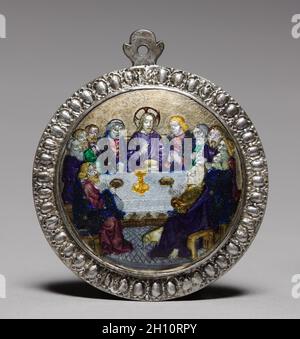 Medaglione: L'Ultima Cena, tardi 1400s. La Francia del XV secolo. Basse-taille smalto su argento; diametro: 5,8 cm (2 5/16 in.). Foto Stock