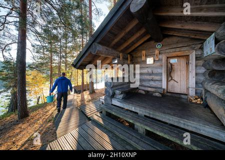 Sauna alle isole Ruuhonsaaret, Taipalsaari, Finlandia Foto Stock