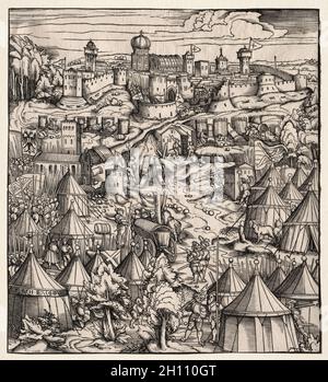 Der Weisskunig: Der Weisskunig (il Re Bianco): L'Assedio di Padova, 1512-1515. Hans Burgkmair (tedesco, 1473-1531). Taglio del legno; Foto Stock