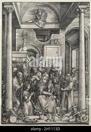 La vita della Vergine: La Vergine e il Bambino circondati da Santi e Angeli, c.. 1500-1502. Albrecht Dürer (tedesco, 1471-1528). Taglio del legno; Foto Stock