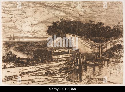 Gardiner's Bay, Long Island, visto da Fresh Pond, 1881. Mary Nimmo Moran (americano, 1842-1899). Incisione; Foto Stock