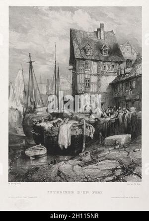 Sei Marines: Interno di un porto, 1833. Eugène Isabey (francese, 1803-1886), Morlot, Parigi e McLean. Litografia su collé di conchine; foglio: 56 x 36.3 cm (22 1/16 x 14 5/16 poll.); platemark: 31.3 x 23.6 cm (12 5/16 x 9 5/16 poll.). Foto Stock