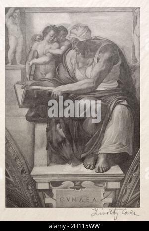 Vecchi maestri italiani: Il Sibyl Cumaean, 1888–92. Timothy Cole (americano, 1852-1931), dopo Michelangelo Buonarroti (italiano, 1475-1564). Incisione in legno; Foto Stock