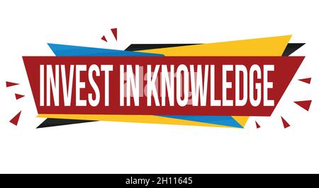 Investire in conoscenza banner design su sfondo bianco, illustrazione vettoriale Illustrazione Vettoriale
