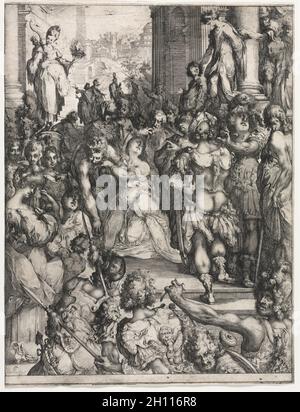 Il martirio di Santa Lucia. Jacques Bellange (francese, c.1575-1616). Incisione; Foto Stock
