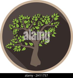 logo rotondo o simbolo con albero a foglia, illustrazione vettoriale Illustrazione Vettoriale