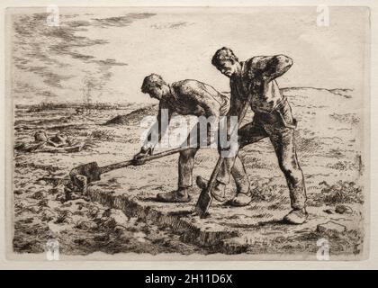 The Diggers, 1855–56. Jean-Pierre Millet (francese, 1814-1875). Incisione; Foto Stock