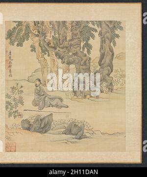 Dopo dipinti antichi maestri: Ritratto di Zhongqing in un paesaggio, 1598-1652. Chen Hongshou (Cinese, 1598/99-1652). Album Leaf, inchiostro e colore su seta; complessivo: 30,2 x 26,7 cm (11 7/8 x 10 1/2 in.). Foto Stock