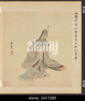 Dopo dipinti antichi maestri: Ritratto di Tao Yuanming, 1598-1652. Chen Hongshou (Cinese, 1598/99-1652). Album Leaf, inchiostro e colore su seta; complessivo: 30,2 x 26,7 cm (11 7/8 x 10 1/2 in.). Foto Stock