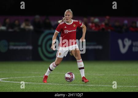 DURHAM CITY, REGNO UNITO. 14 OTTOBRE Manchester United Maria Thorisdottir durante la partita della fa Women's Continental League Cup tra Durham Women e Manchester United al Maiden Castle, Durham City, giovedì 14 Ottobre 2021. (Credit: Mark Fletcher | MI News) Credit: MI News & Sport /Alamy Live News Foto Stock