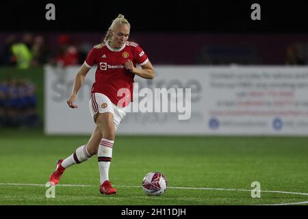 DURHAM CITY, REGNO UNITO. 14 OTTOBRE Manchester United Maria Thorisdottir durante la partita della fa Women's Continental League Cup tra Durham Women e Manchester United al Maiden Castle, Durham City, giovedì 14 Ottobre 2021. (Credit: Mark Fletcher | MI News) Credit: MI News & Sport /Alamy Live News Foto Stock