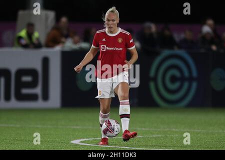 DURHAM CITY, REGNO UNITO. 14 OTTOBRE Manchester United Maria Thorisdottir durante la partita della fa Women's Continental League Cup tra Durham Women e Manchester United al Maiden Castle, Durham City, giovedì 14 Ottobre 2021. (Credit: Mark Fletcher | MI News) Credit: MI News & Sport /Alamy Live News Foto Stock