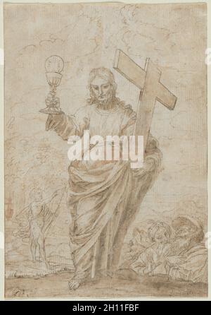 Cristo tenendo un calice e croce, 1666. Alonso Cano (Spagnolo, 1601-1667). Penna e inchiostro marrone e marrone lavaggio; Foto Stock