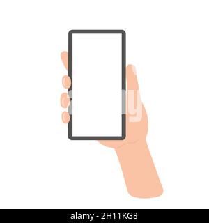 Tenere in mano lo smartphone. Illustrazione vettoriale isolata. Illustrazione Vettoriale