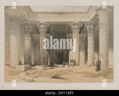 Egitto e Nubia, Volume i: Grande Portico del Tempio di Filae, Nubia, 1847. Louis Haghe (British, 1806-1885), F.G.Moon, 20 Threadneedle Street, Londra, Dopo David Roberts (scozzese, 1796-1864). Litografia a colori; foglio: 43.2 x 60.4 cm (17 x 23 3/4 pollici); immagine: 34.7 x 49.3 cm (13 11/16 x 19 7/16 pollici). Foto Stock