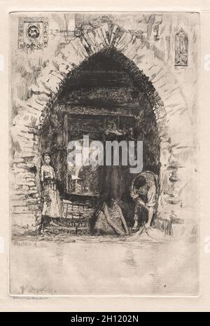 Incisioni di Venezia: Lavanderia, 1881. Otto H. Bacher (americano, 1856-1909). Incisione; Foto Stock