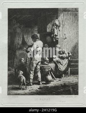 La rifusione, 1864. Charles-Émile Jacque (francese, 1813-1894). Incisione; Foto Stock