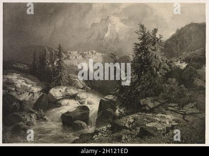 Tempesta nelle Alpi. Alexandre Calame (Svizzera, 1810-1864). Litografia; Foto Stock