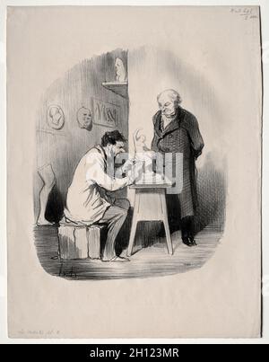 Pubblicato in le Charivari (no du 21 avril 1848): Gli Artisti, piatto 2: Devi modellare me in questo modo un giorno, 1848. Honoré Daumier (francese, 1808-1879). Litografia; foglio: 36 x 27.5 cm (14 3/16 x 10 13/16 poll.). Foto Stock