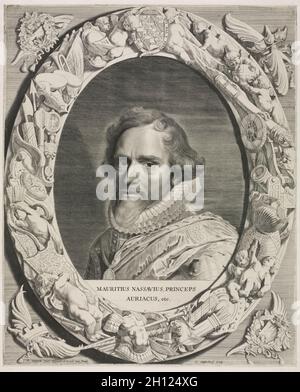 Maurizio di Nassau. Jonas Suyderhoef (olandese, c.. 1613-1686). Incisione; Foto Stock