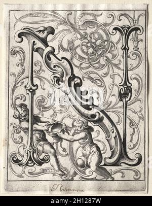 Nuovo opuscolo ABC: N, 1627. Lucas Kilian (tedesco, 1579-1637). Incisione; Foto Stock