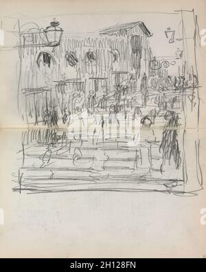 Taccuino italiano: ponte con le Figure (pagina 93 & 94), 1898-1899. Maurice Prendergast (American, 1858-1924). Matita; foglio: 16,7 x 10,8 cm (6 9/16 x 4 1/4 in.). Foto Stock