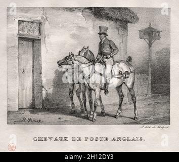 Cavalli postali, 1823. Horace Vernet (francese, 1789-1863). Litografia; Foto Stock