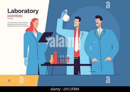 Illustrazione vettoriale che raffigura un team di scienziati al lavoro in laboratorio. Tratto modificabile Illustrazione Vettoriale