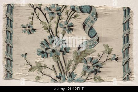 Due pezzi di ricamo, 1723-1774. Philippe de Lasalle (Francese, 1723-1805). Ricamo, seta; complessivo: 23,7 x 40,2 cm (9 5/16 x 15 13/16 in.). Foto Stock