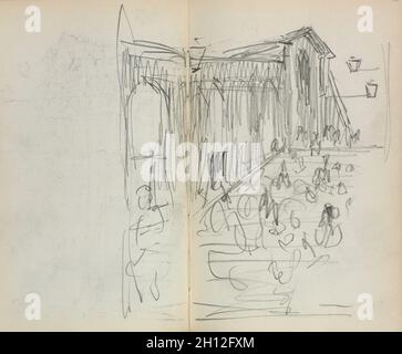 Taccuino italiano: ponte con le Figure (pagina 95 & 96), 1898-1899. Maurice Prendergast (American, 1858-1924). Matita; foglio: 16,7 x 10,8 cm (6 9/16 x 4 1/4 in.). Foto Stock