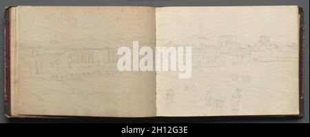 Album con vedute di Roma e dintorni, studi paesaggistici, pagina 08b e 09 a: vista panoramica di Roma. Franz Johann Heinrich Nadorp (Tedesco, 1794-1876). Grafite; Foto Stock