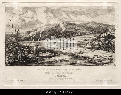La piccola colonia francese ad Akaroa, 1845, 1865. Charles Meryon (francese, 1821-1868). Incisione; Foto Stock