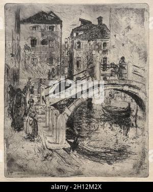 Canale veneziano e ponti, 1886. Robert Frederick Blum (americano, 1857-1903). Incisione; Foto Stock