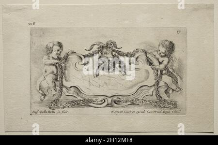 Collezione di vari Caprici e nuovi disegni di ritocchi e ornamenti: No 17, 1646. Stefano della Bella (italiano, 1610-1664). Incisione; Foto Stock