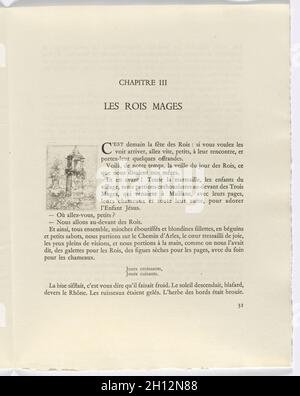 Frédéric Mistral: Mémoires et Recits di Frédéric Mistral: Pilastro (pagina 31), 1937. Auguste Brouet (francese, 1872-1941). Incisioni; totale: 28.5 x 22.2 x 4.4 cm (11 1/4 x 8 3/4 x 1 3/4 poll.). Foto Stock