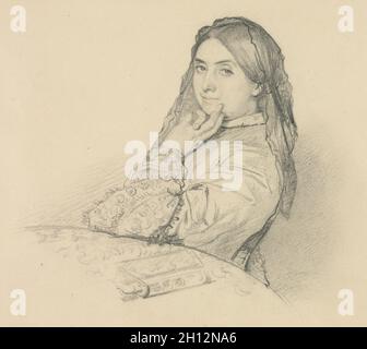 Ritratto di sua madre, 1851. Henri Lehmann (Francese, 1814-1882). La grafite con lieve gesso rosso sulla carta velina crema carta incollato in giù su heavy-crema peso carta intessuta; pagina dall'album; foglio: 25,3 x 32,3 cm (9 15/16 x 12 11/16 in.). Foto Stock