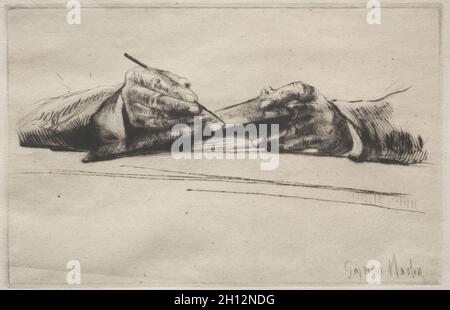 Puntamento manuale, 1865. Francis Seymour Haden (British, 1818-1910). DRYPOINT; Foto Stock