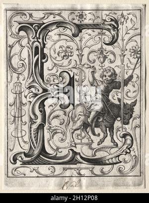 Nuovo opuscolo ABC: E, 1627. Lucas Kilian (tedesco, 1579-1637). Incisione; Foto Stock