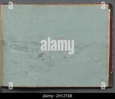 Album con viste di Roma e dintorni, Studi paesaggistici, pagina 52a: Paesaggio romano. Franz Johann Heinrich Nadorp (tedesco, 1794-1876). Grafite su carta blu; Foto Stock