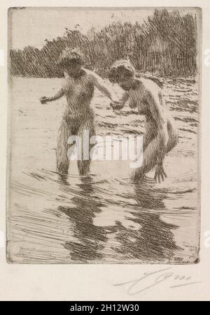 Due bagnanti, 1910. Anders Zorn (svedese, 1860-1920). Acquaforte, drypoint e roulette; Foto Stock