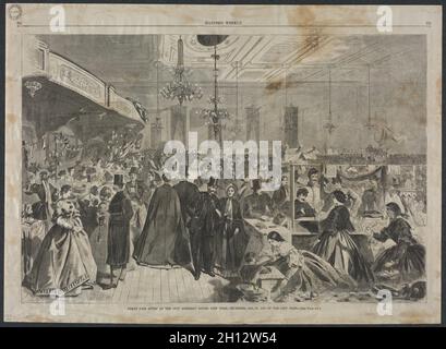 Grande Fiera dato alle sale di Assemblea della città, New York, dicembre 1861, in aiuto della città povera, 1861. Winslow Homer (americano, 1836-1910). Incisione in legno; Foto Stock