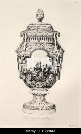 Libro di Albert Jacquemart: Storia dell'Arte Ceramica: un descrittivo e studio filosofico della ceramica di tutte le età e di tutte le nazioni: Francia: Sèvres- Porcellana Soft- Vase, commemorativo della battaglia di Fontenoy piastra (XI), 1877. Jules Jacquemart (Francese, 1837-1880). Incisione; foglio: 25,5 x 18 cm (10 1/16 x 7 1/16 in.); platemark: 19 x 13 cm (7 1/2 x 5 1/8 in.). Foto Stock