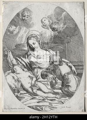 Madonna col Bambino con la Maddalena. Carlo Maratti (italiano, 1625-1713). Incisione; Foto Stock