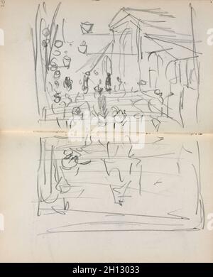 Taccuino italiano: ponte con le Figure (pagina 209 & 210), 1898-1899. Maurice Prendergast (American, 1858-1924). Matita; foglio: 16,7 x 10,8 cm (6 9/16 x 4 1/4 in.). Foto Stock