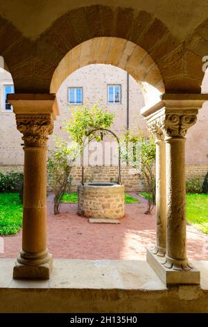 Cloister of Salles Arbuissonnas, Beaujolais, France Stock Photo