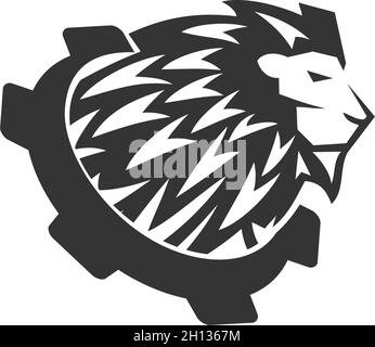 Modello di leone Head Gear Illustration Emblem Mascot isolato Illustrazione Vettoriale